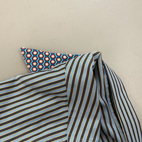 Robert Graham Button Up Shirt Men Medium Striped Blue Gray Velvet Trim Flip Cuff - Picture 6 of 16